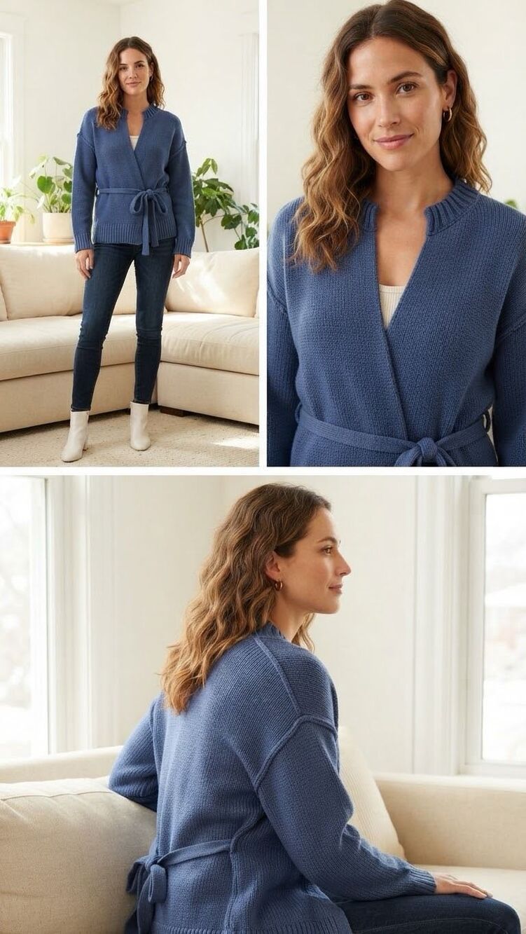 Haven Well Within Blue Heavy Knit Tie Waist Cardigan Sweater Size Medium M